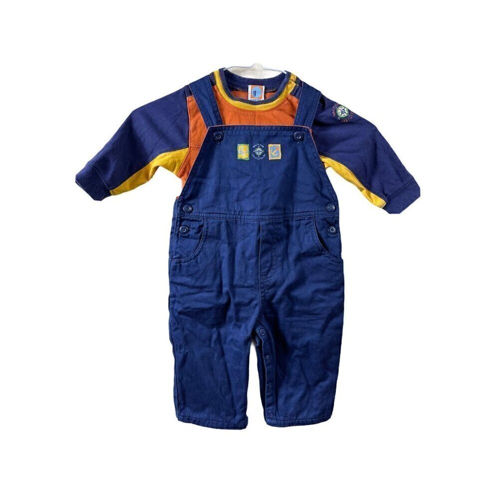 Gymboree Nautical Adventure 2pc Set Navy Blue Overalls & Orange Bodysuit 6-12 M